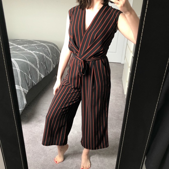 Black and Rust Pinstripe Jumpsuit - Picture 1 of 7
